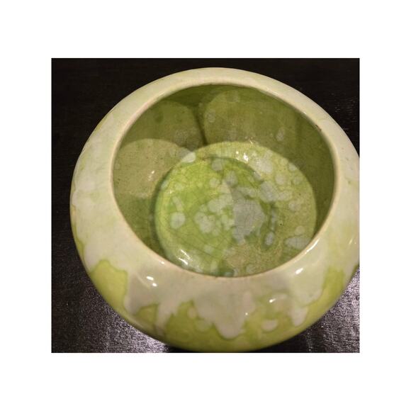 Frank Moreno Mid Century Rare Bowl Planter Pottery Drip Glaze Lime Green 10” - Picture 3 of 7